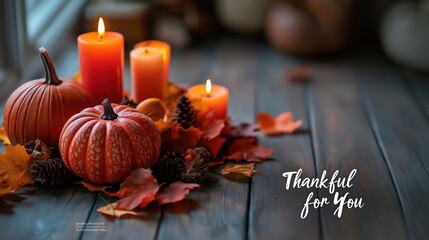 Autumn Pumpkin Decor with Warm Lights and Thankful Message