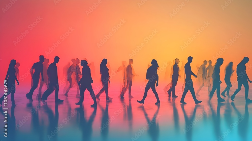 Poster silhouetted figures in dynamic poses with blended gradient background