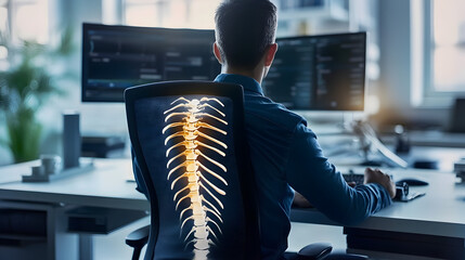 Office ergonomics for lumbar pain management with stretching exercises and pain relief tips