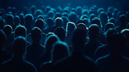 Obraz premium Silhouetted Crowd in Dark Blue Background with Diverse Details