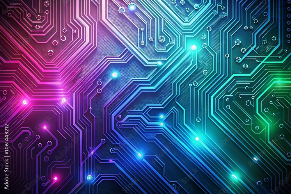 Poster minimalist digital profile design with neon circuit patterns for modern aesthetics and futuristic vi