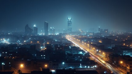 Fototapeta premium A night view of the Kingdom of Saudi Arabia showcase skyline