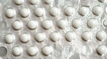 Close-up View of White Medicinal Tablets in Blister Pack,Precision in Pharmaceutical Production