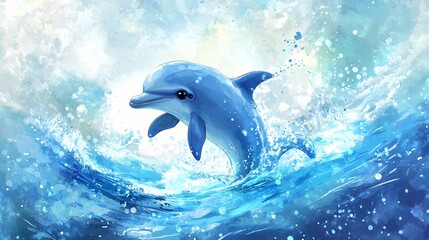 Naklejka premium Playful Dolphin Leaping in Blue Water