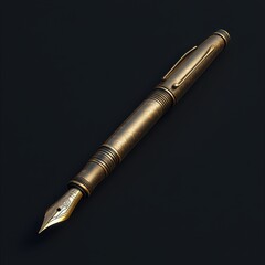 Gleaming Brass Fountain Pen on Sleek Black Background