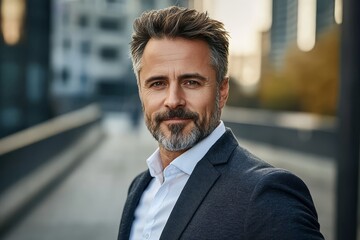 Lightly unshaven gentleman in a modern city setting