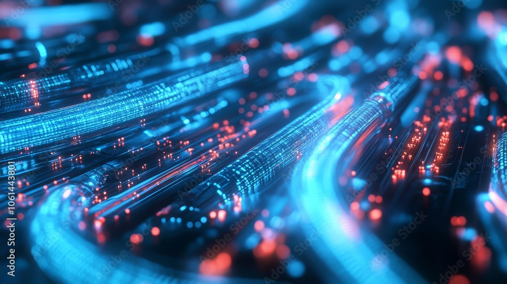 Poster dynamic glowing data cables illuminate information transfer.
