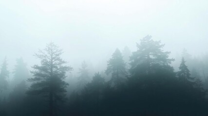 Fototapeta premium A mesmerizing foggy forest wallpaper with soft shades of grey and hints of greenery, perfect for creating a calming and mysterious atmosphere in any room, ambiance, mist