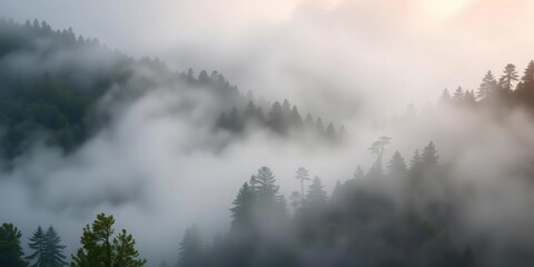 A misty fog envelops a serene forest landscape, creating a dreamy wallpaper, serene, tranquil