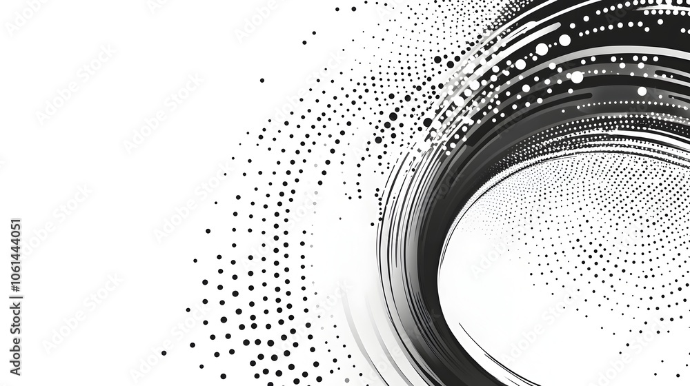 Poster abstract monochrome halftone swirl with fading circular dot pattern