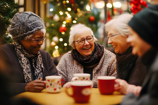 Elderly Friends Sharing Glogg and Laughter