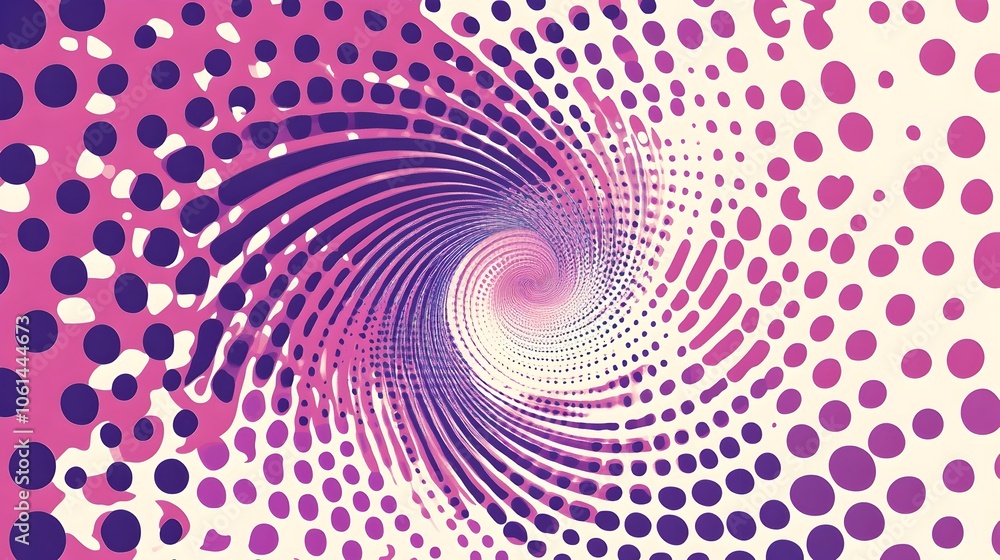 Poster mesmerizing halftone swirl with vibrant gradient color dots in stylized pop art aesthetic