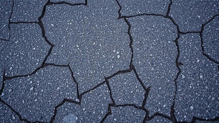Obraz premium Close-up of rugged, weathered asphalt surface with cracks and rough textures, pavement, pattern