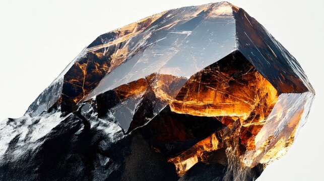 Majestic amber crystal emerging from dark rock with stunning clarity and depth