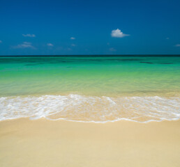 Horizon beautiful landscape summer season panorama front view point tropical sea beach white sand clean blue sky background calm nature ocean wave water travel holiday at samae san island sun day time