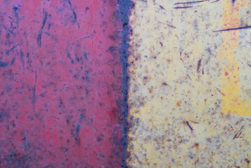 Old red and white steel floor. Old rusty and scratched steel floor. Rusty background. Abstract background.
