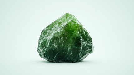 Fototapeta premium Green rock crystal against white background: minimalist nature aesthetic