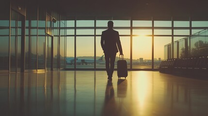 Fototapeta premium Businessman walking through an airport with a suitcase