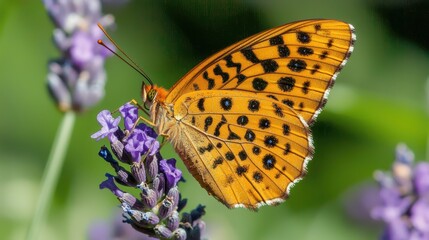 Delicate Butterfly on Lavender Flower Macro Shot
