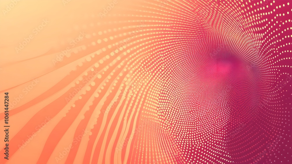Poster vibrant gradient halftone spiral pattern with warm tones and focal point