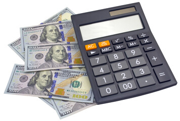 USD bank notes and a calculator