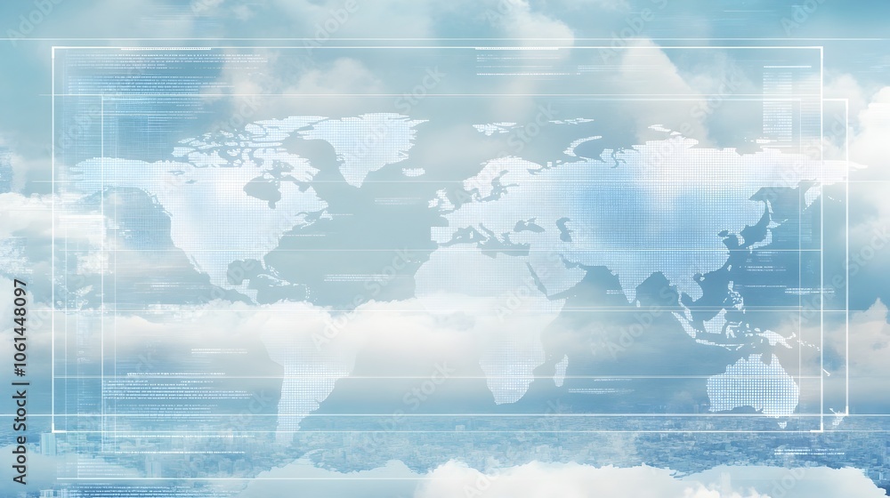 Aufkleber transparent digital backdrop with world map and empty text area for modern news presentation