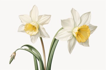Botanical illustration daffodil flower plant white. © Rawpixel.com