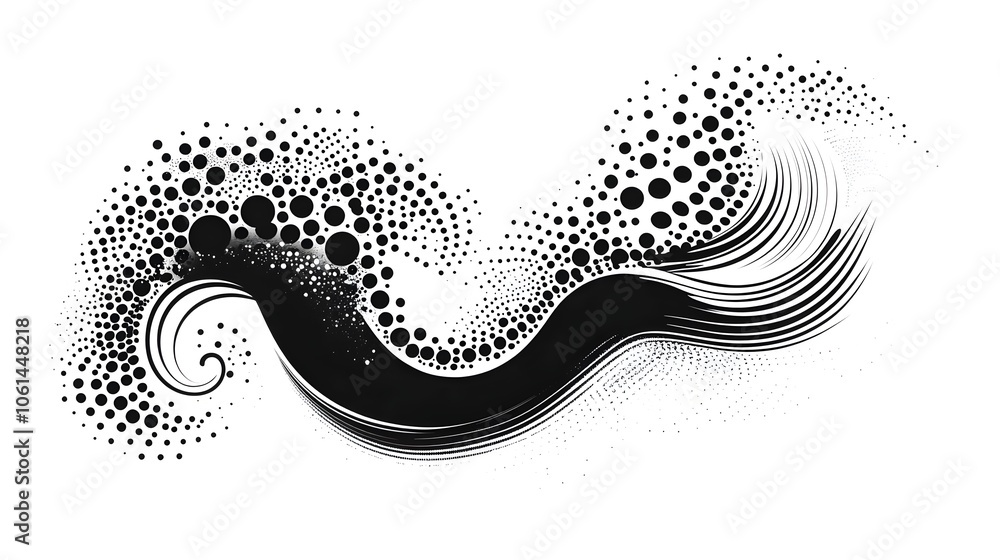 Aufkleber minimalistic halftone swirl design with depth-evoking dotted patterns in black and white