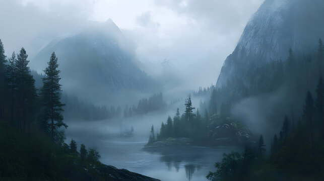 A hidden valley wrapped in fog, holding untold mysteries.
