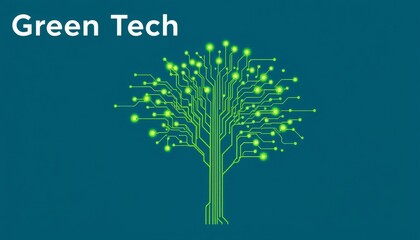 Obraz premium Green tech concept illustrated as a tree made of circuit board with glowing lights.