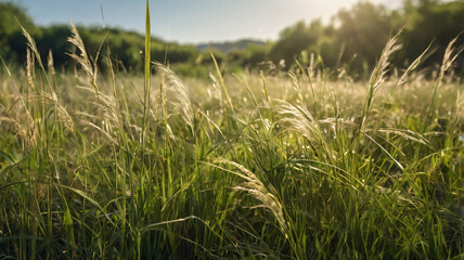Naklejka premium Blowing grass in meadow