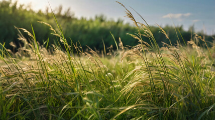 Blowing grass in meadow