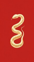Obraz premium Traditional Chinese New Year red background with golden abstract snake illustration poster background