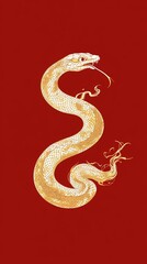 Fototapeta premium Traditional Chinese New Year red background with golden abstract snake illustration poster background