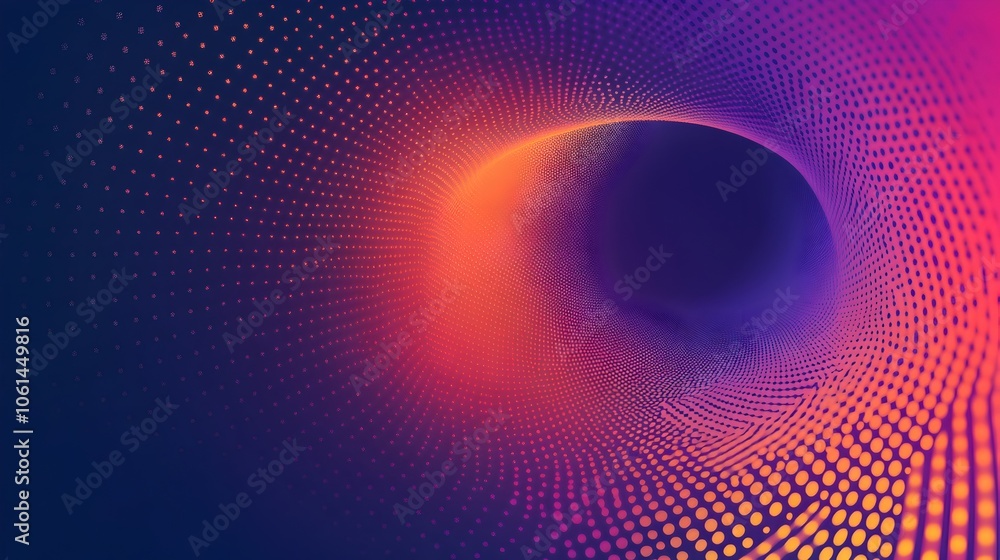 Poster Vibrant Swirling Halftone Gradient Orb in Captivating Colorful Digital Abstract Design