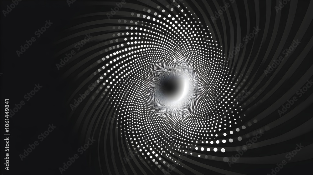 Aufkleber mesmerizing halftone swirl with expanding dots in monochrome futuristic design