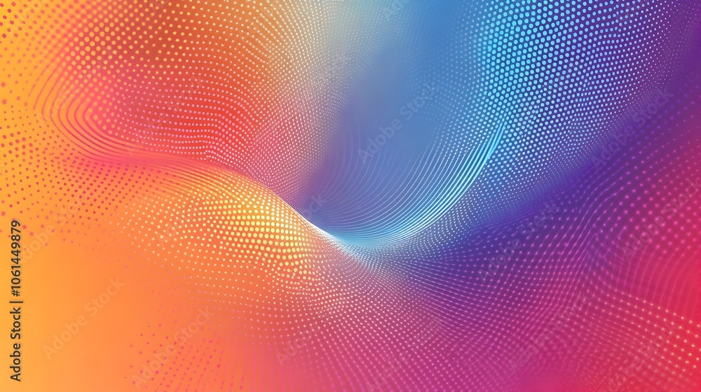 Poster mesmerizing multicolored halftone swirl with vibrant gradient dots