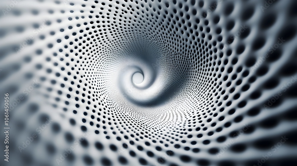 Poster hypnotic grayscale spiral - mesmerizing halftone pattern with fading dots and soft gradient