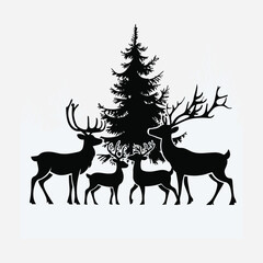 A vector illustration of a black silhouette of a group of reindeer with a different style.