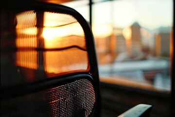 through the mesh back of an office chair blurring the view