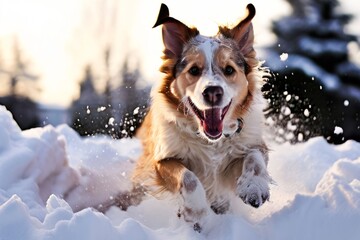  dog in a snow pile a dog jumping into or buried in a pile of sn