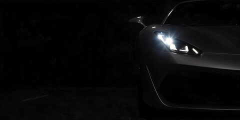 Obraz premium Front view of a generic, unbranded modern car, black background.