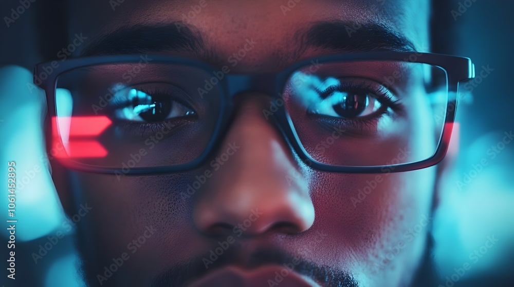 Poster focused gaze of a professional with arrows pointing forward representing growth and future-minded