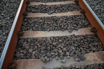 Railway track in India. Indian Railways Diesel-Electric Multiple Unit train