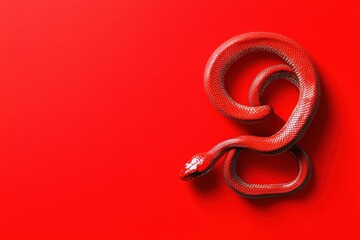 Obraz premium Red snake curled up on matching monochromatic background