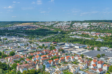 Ausblick auf Söflingen im Südwesten der Stadt Ulm zwischen Blau und Donau