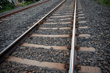 Railway track in India. Indian Railways Diesel-Electric Multiple Unit train
