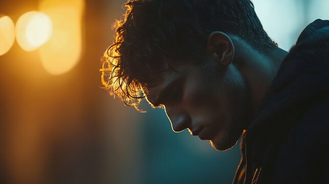 Sad Young Man Prays in Desperation