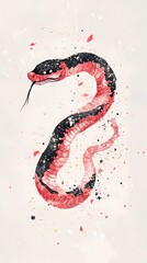Traditional Chinese pink and white watercolor snake illustration poster background