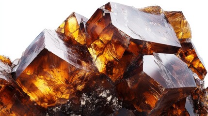 Close-up of shiny brown crystals with geometric clarity and reflections